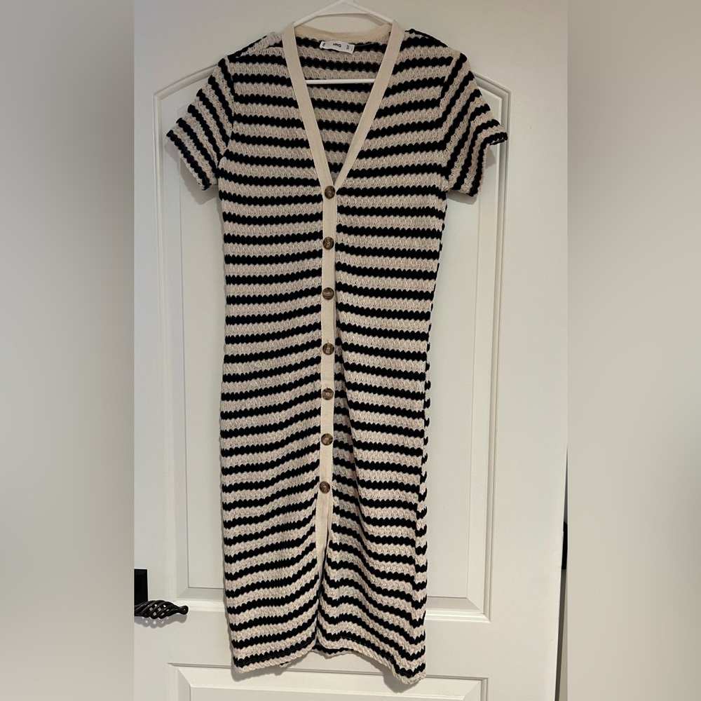 Mango Black and Cream Striped Midi Dress